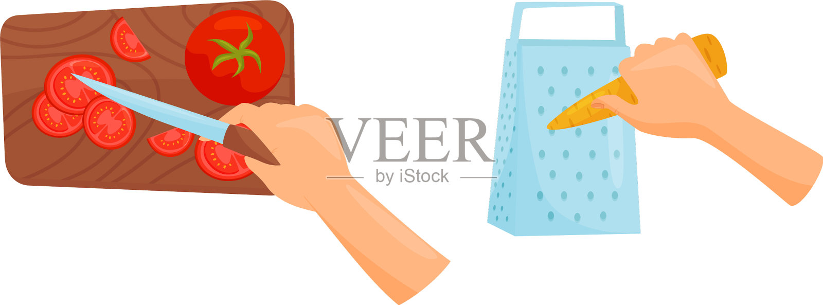 双手准备食物，切西红柿和切碎设计元素图片