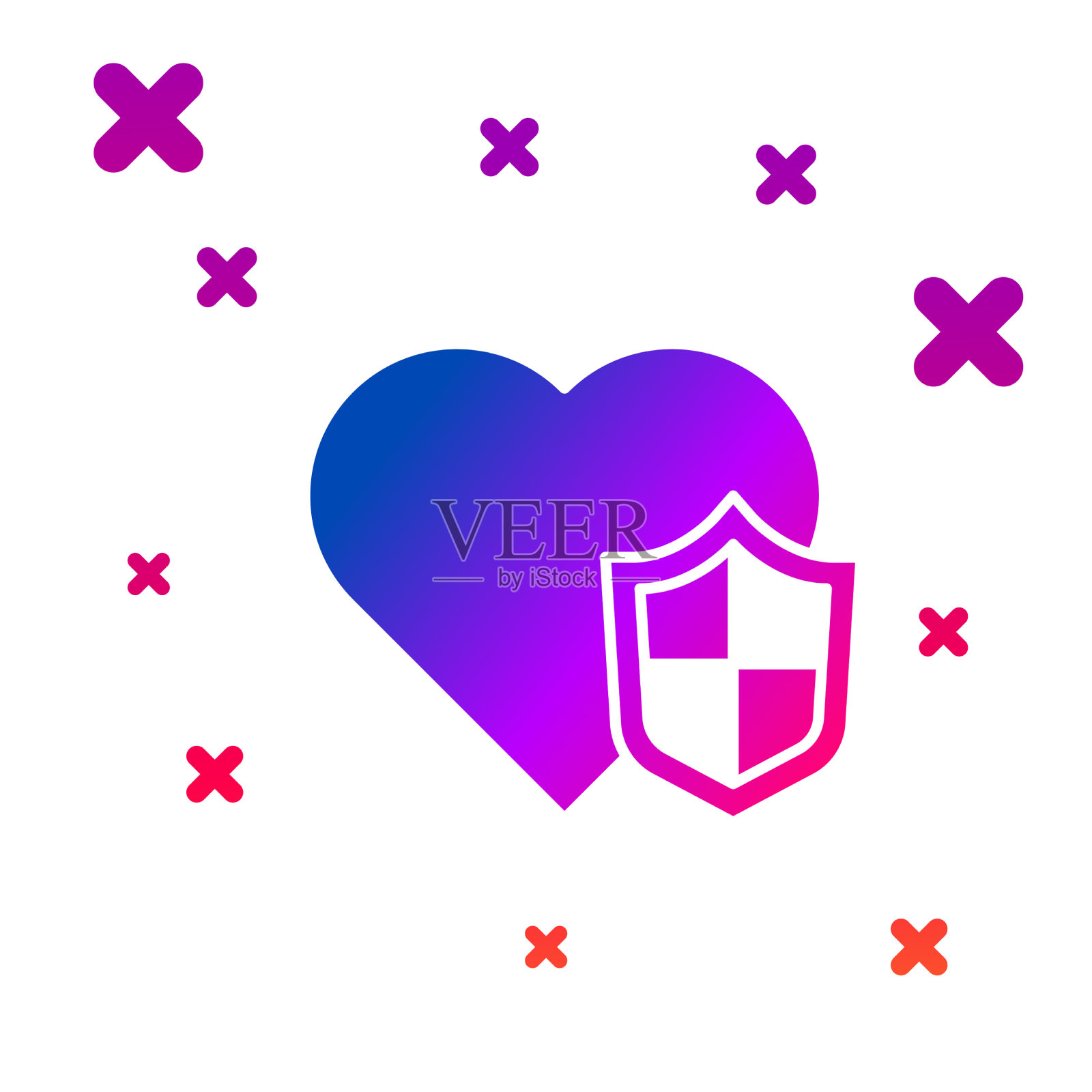 彩色人寿保险与盾牌图标隔离插画图片素材