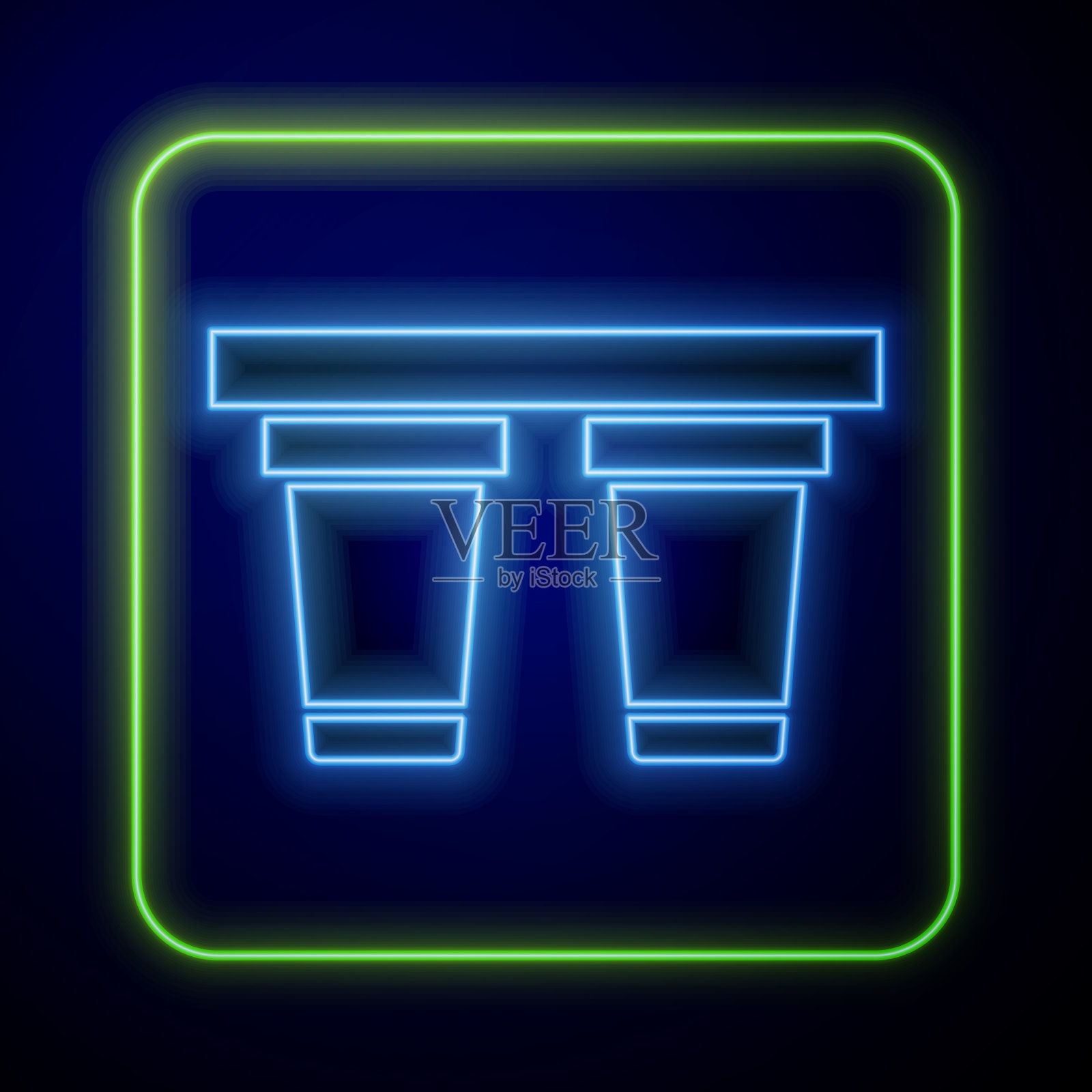 发光的霓虹灯水过滤器图标孤立在蓝色插画图片素材