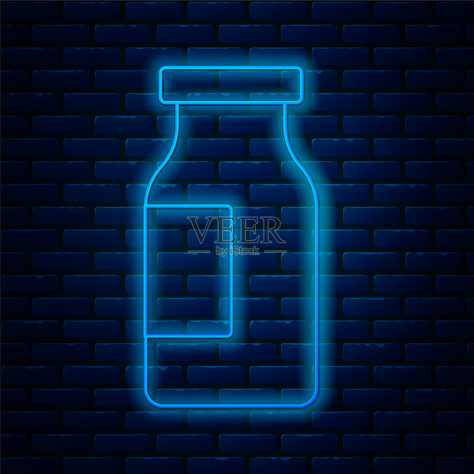 发光的霓虹灯线封闭的玻璃瓶与牛奶设计元素图片