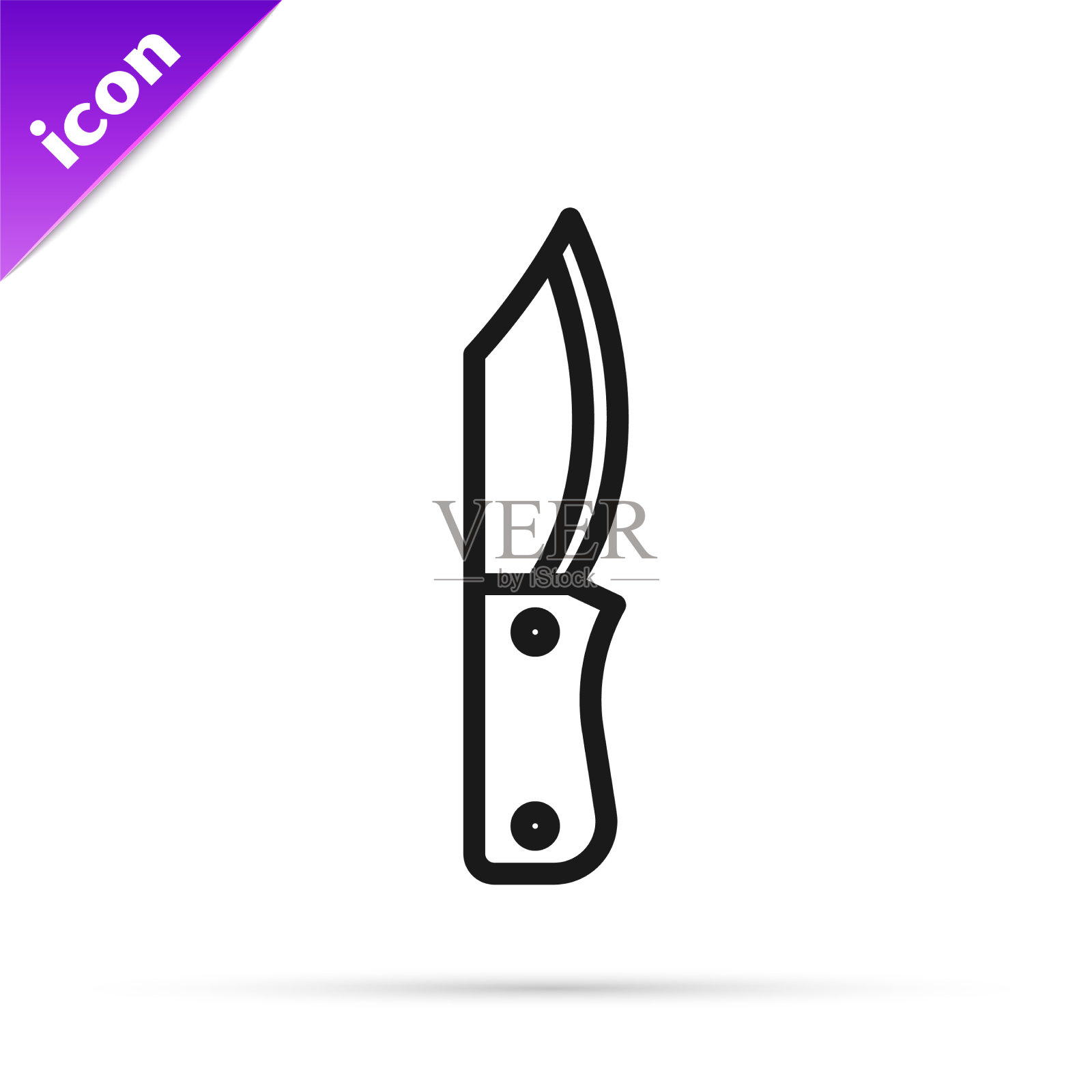 黑线军用刀图标孤立在白色上插画图片素材