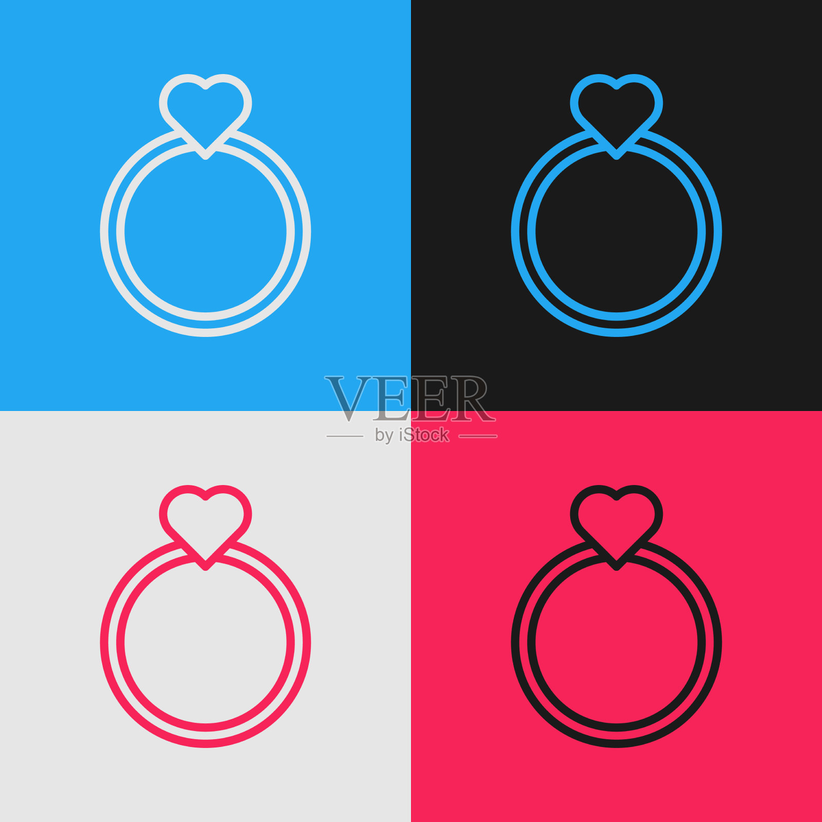 波普艺术线结婚戒指图标孤立的颜色插画图片素材