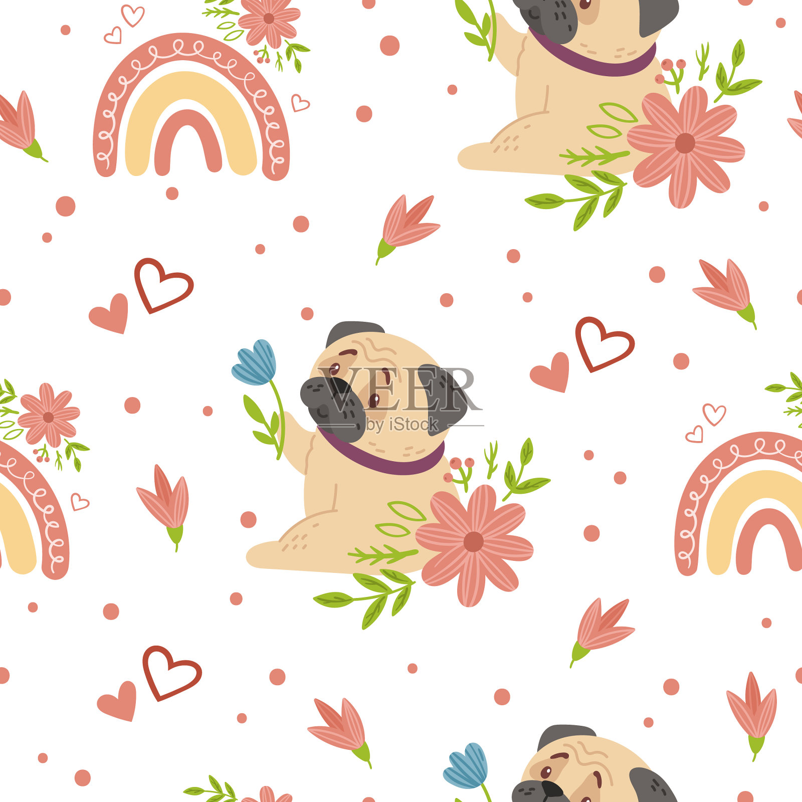 可爱的狗宝宝无缝图案插画图片素材