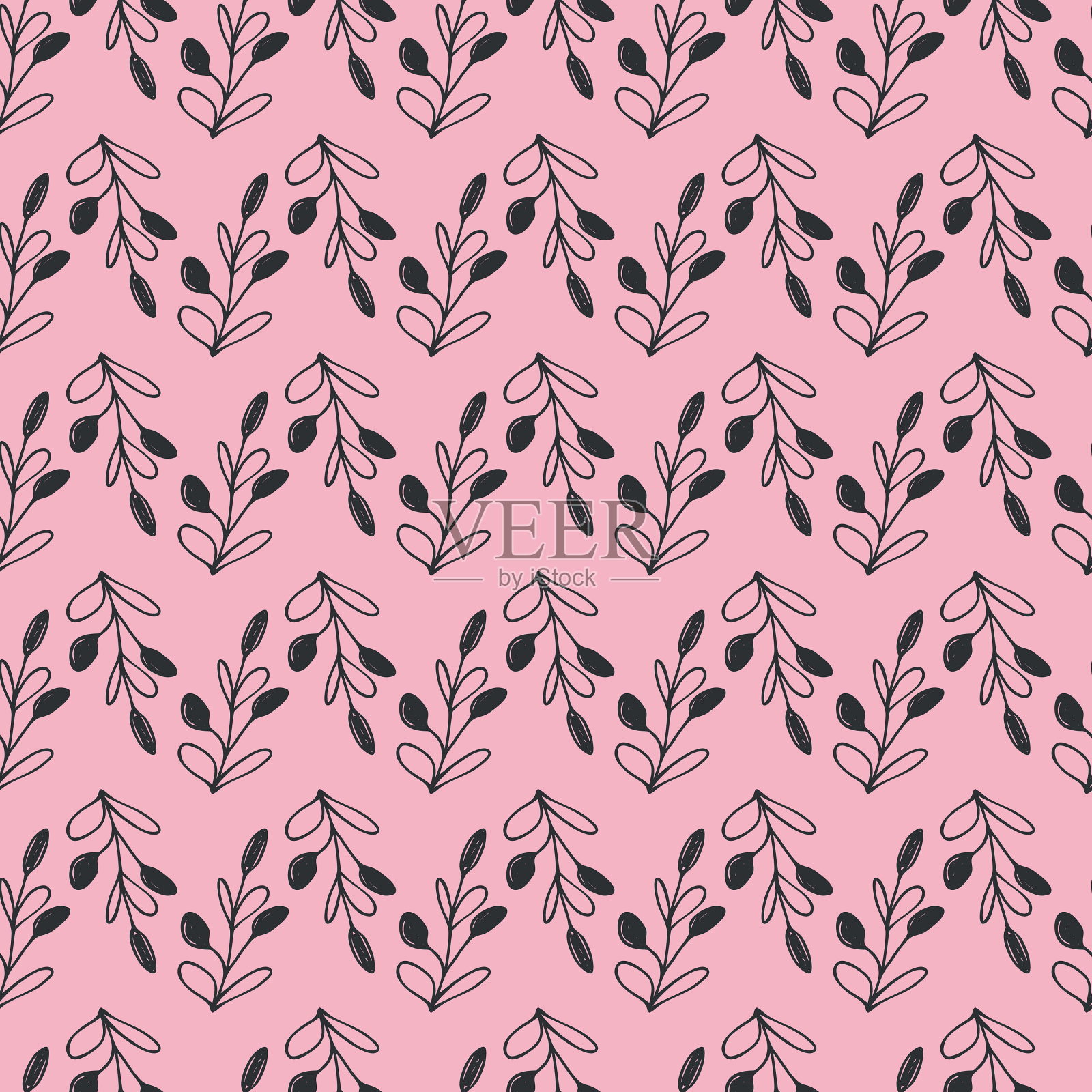 春天的无缝图案与灰色的小枝在粉红色上插画图片素材