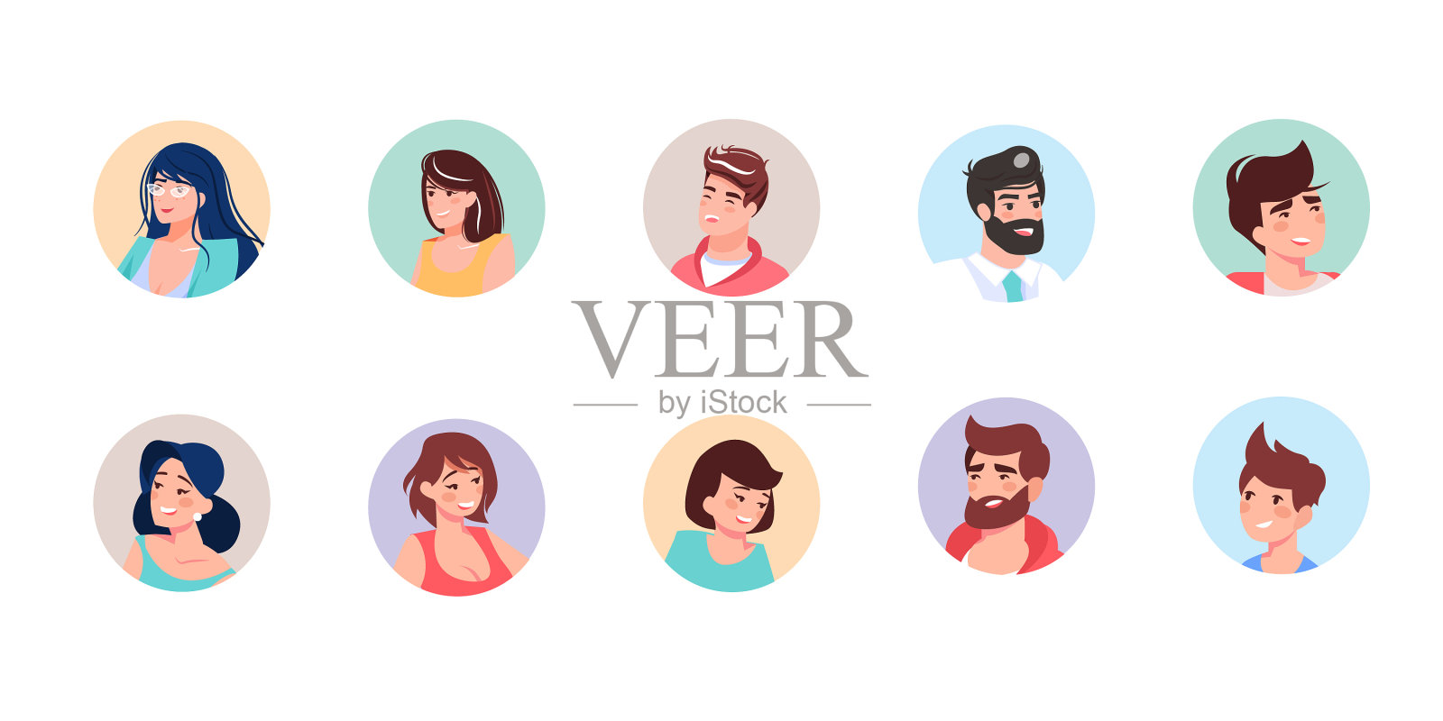 平面卡通女孩和男孩的角色设置图标素材