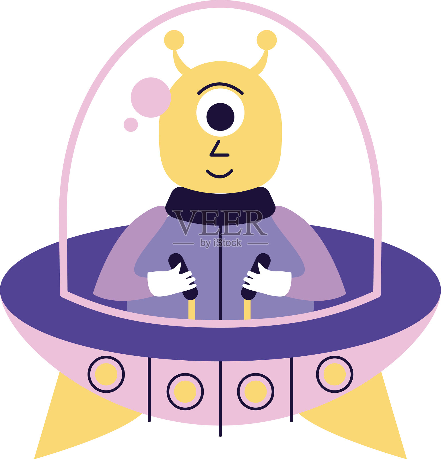 外星人驾驶UFO漫画人物插画图片素材