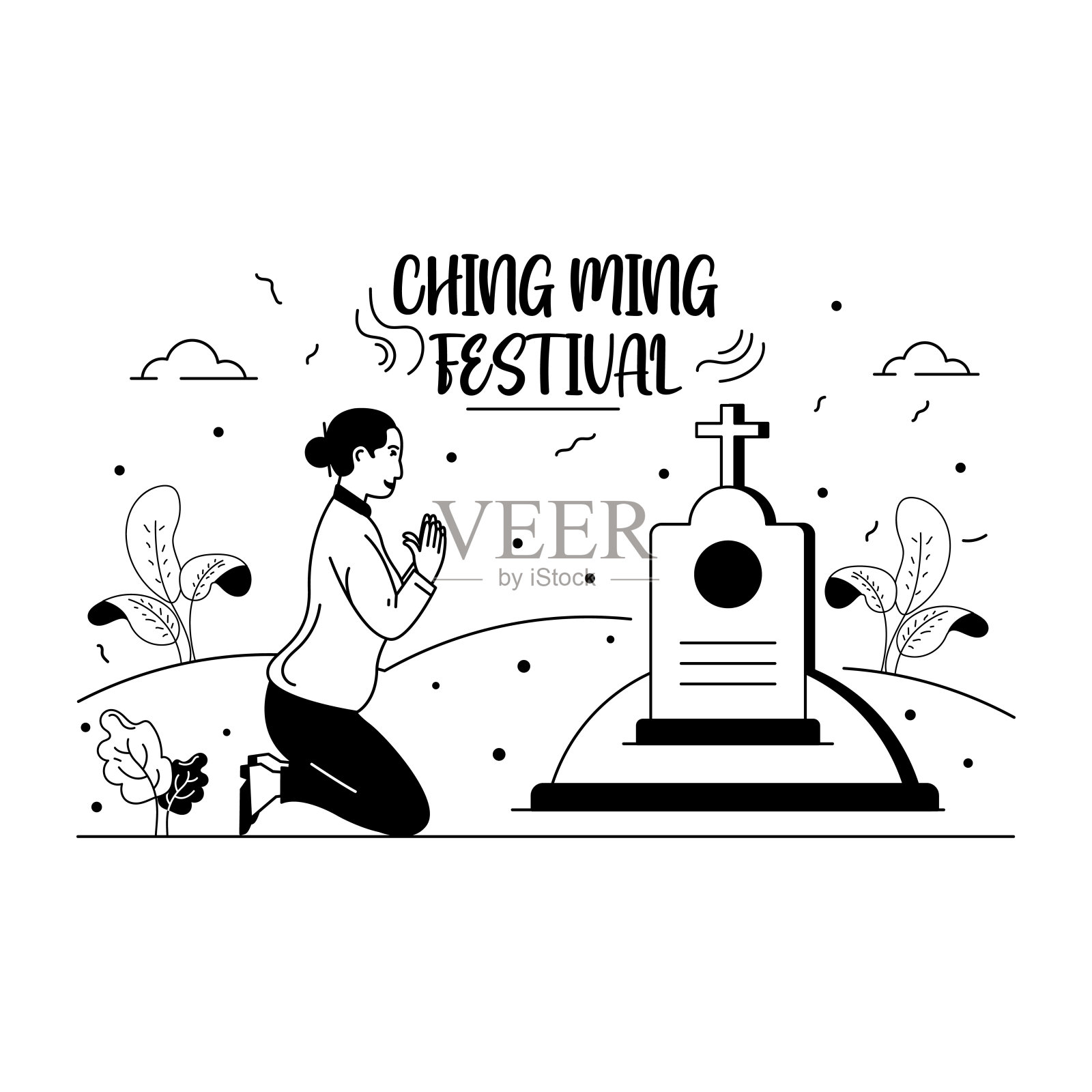 清明祭墓插画图片素材