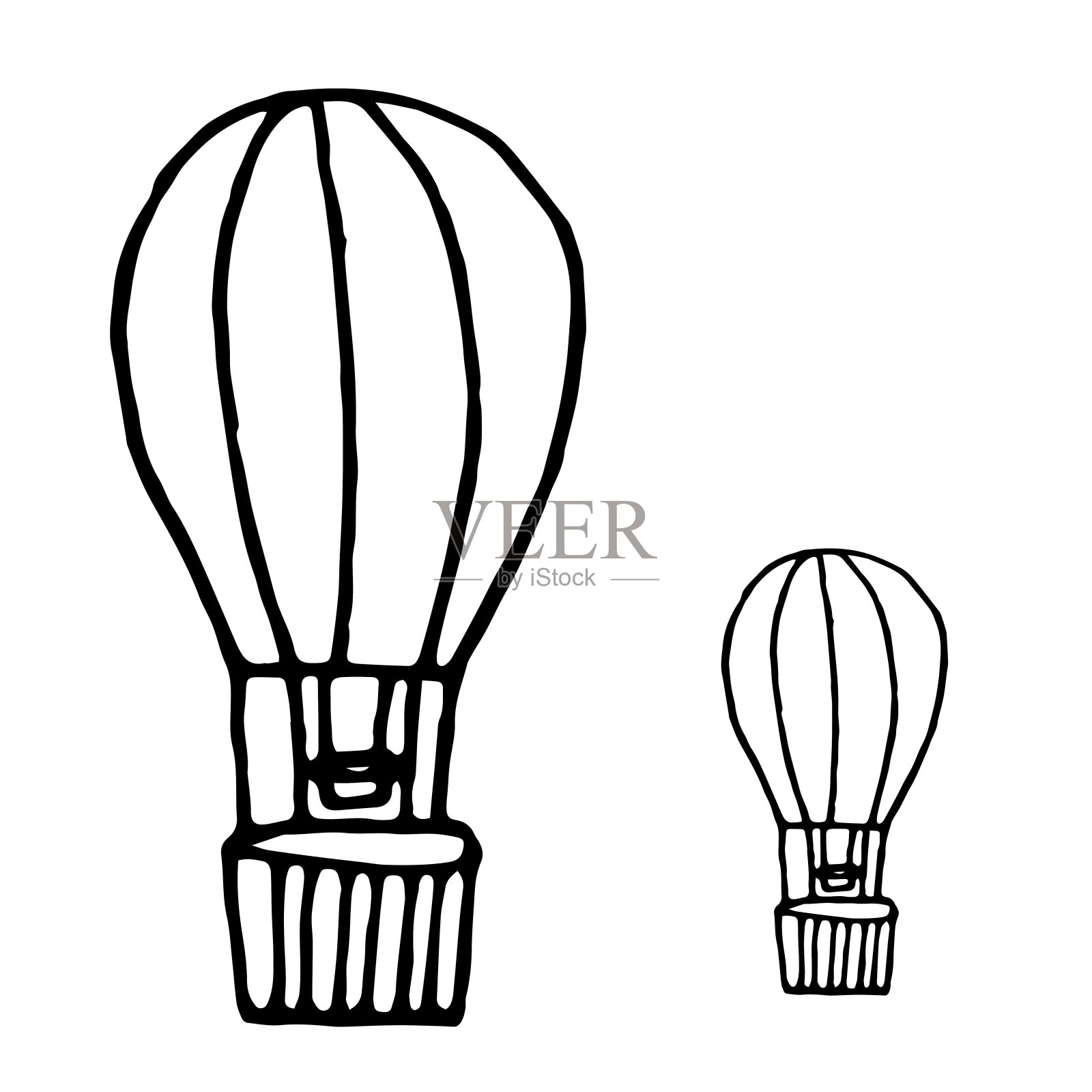 气球在篮子里。航空运输。吸引力手绘图标。矢量图设计元素图片