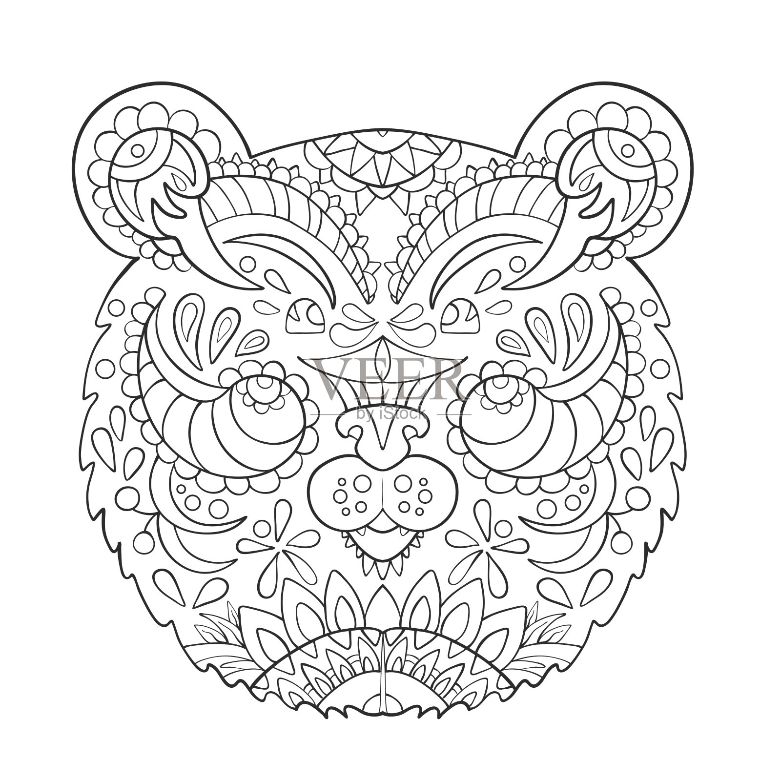 白底熊头。打印。禅宗涂鸦。矢量图插画图片素材