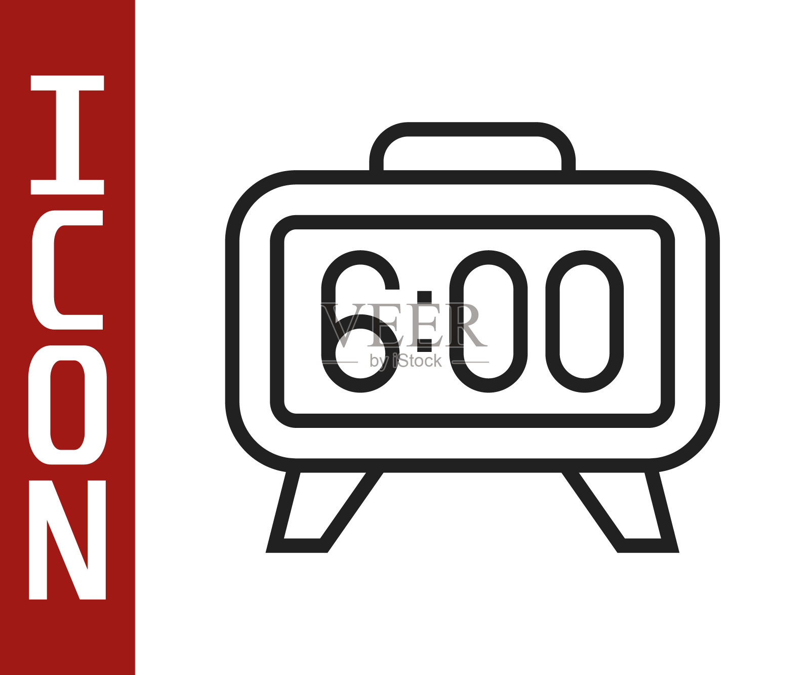 黑线数字闹钟图标隔离在白色背景上。电子手表闹钟。时间图标。向量插画图片素材