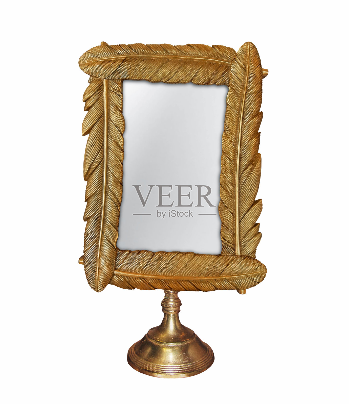 镜子金色的方形羽毛在白色的bg照片摄影图片