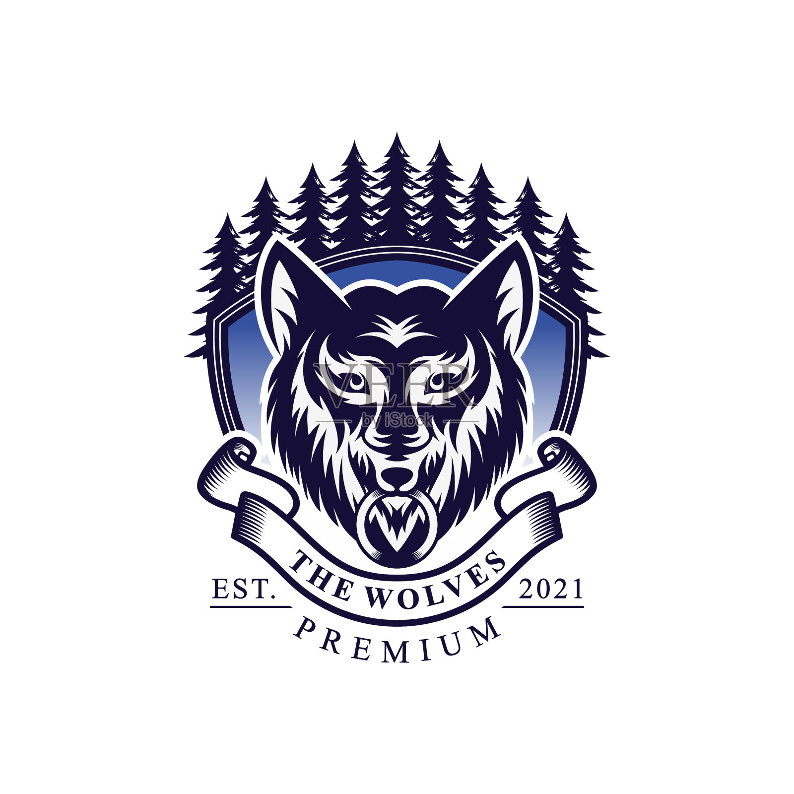 复古狼头标志设计插画图片素材