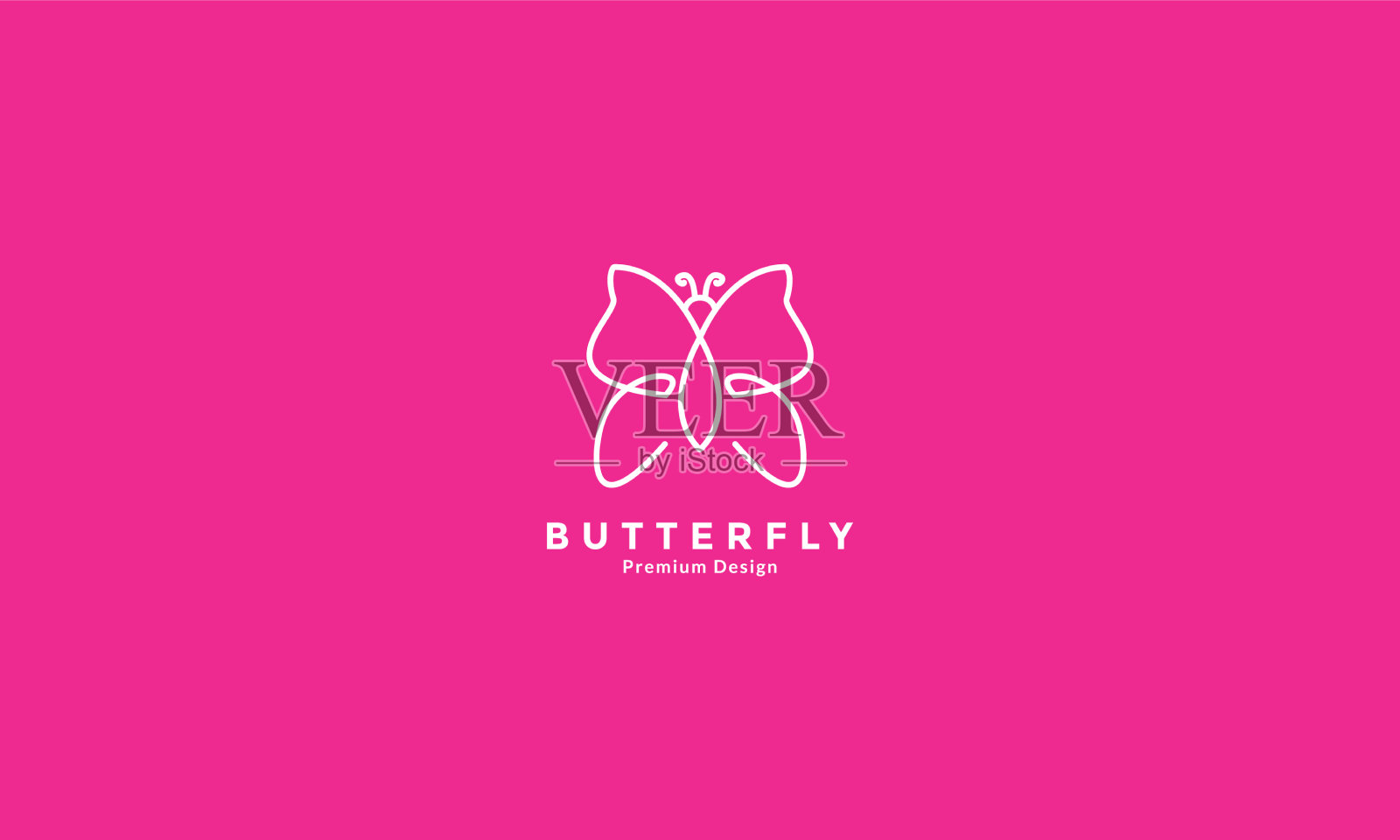 线条艺术粉色昆虫蝴蝶标志设计图标插画图片素材