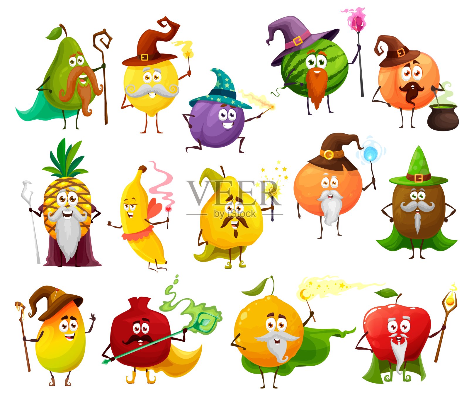 水果魔术师，女巫，巫师卡通人物插画图片素材