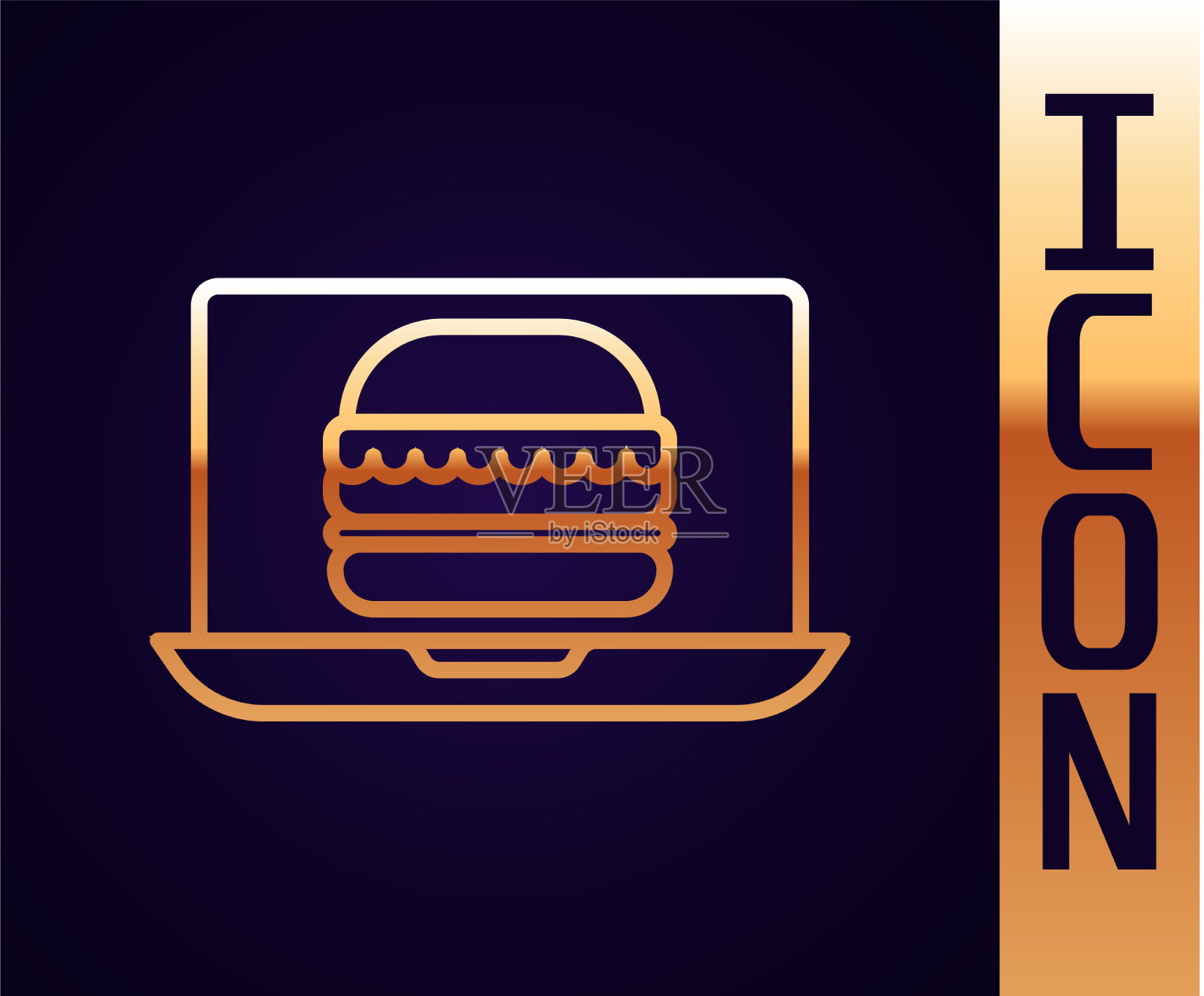 黄金线在线订购和汉堡配送图标插画图片素材