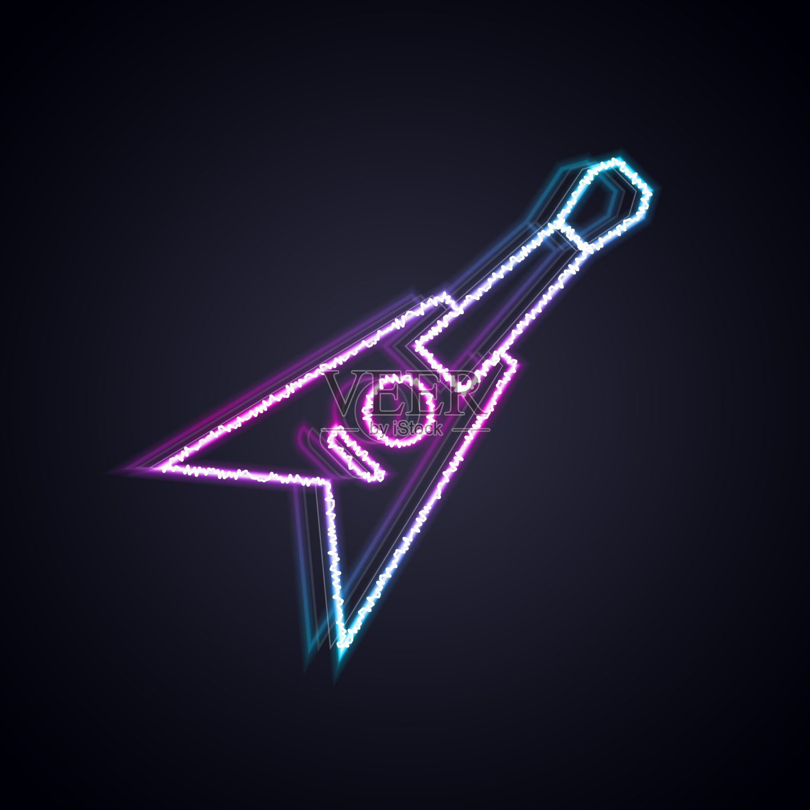 发光的霓虹线电子低音吉他图标设计元素图片