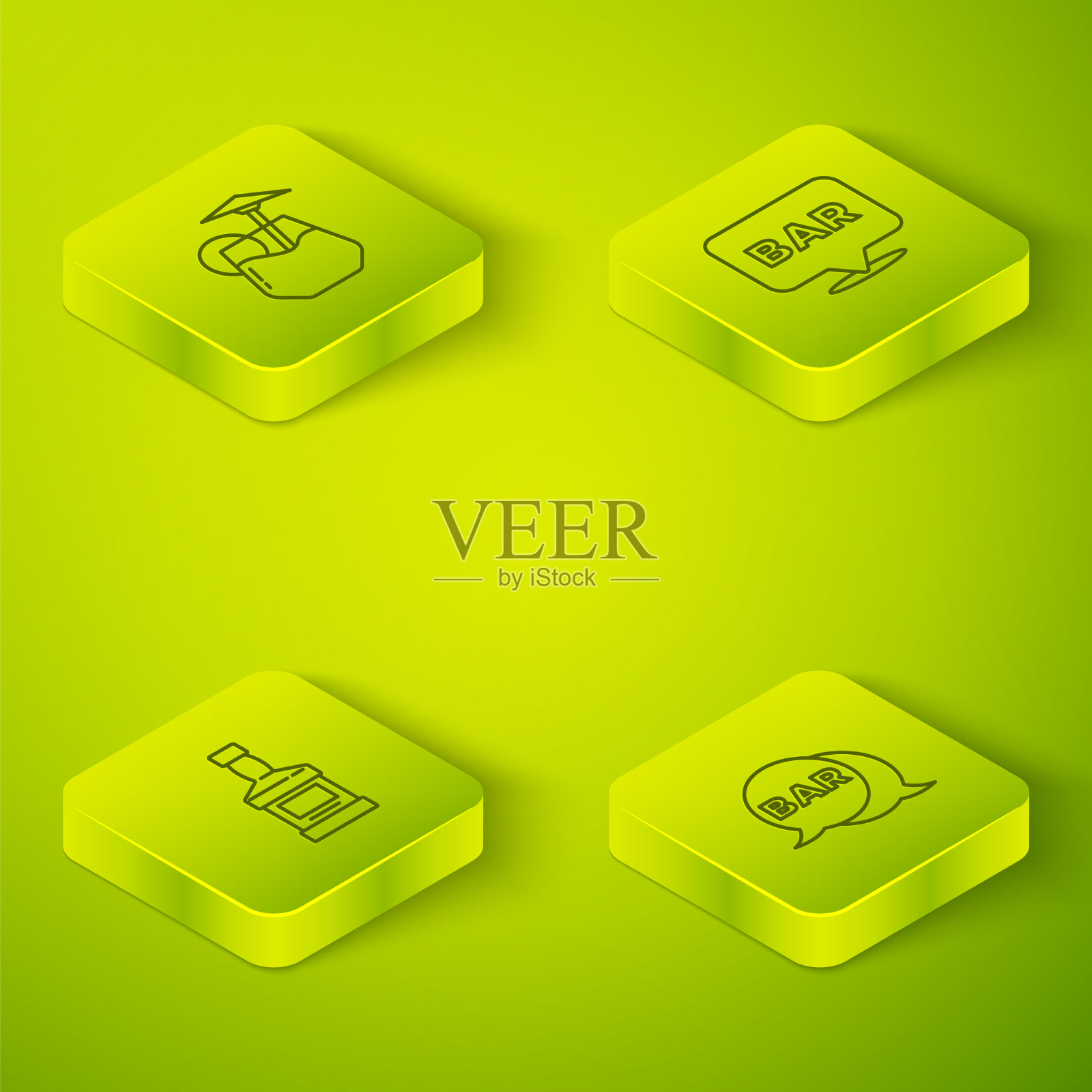 设定酒精酒吧位置威士忌等距线图标素材