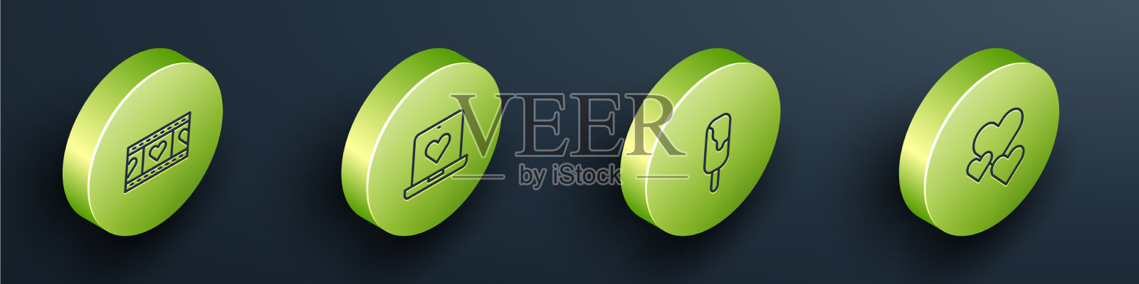 设定等距线播放视频，用心约会图标素材