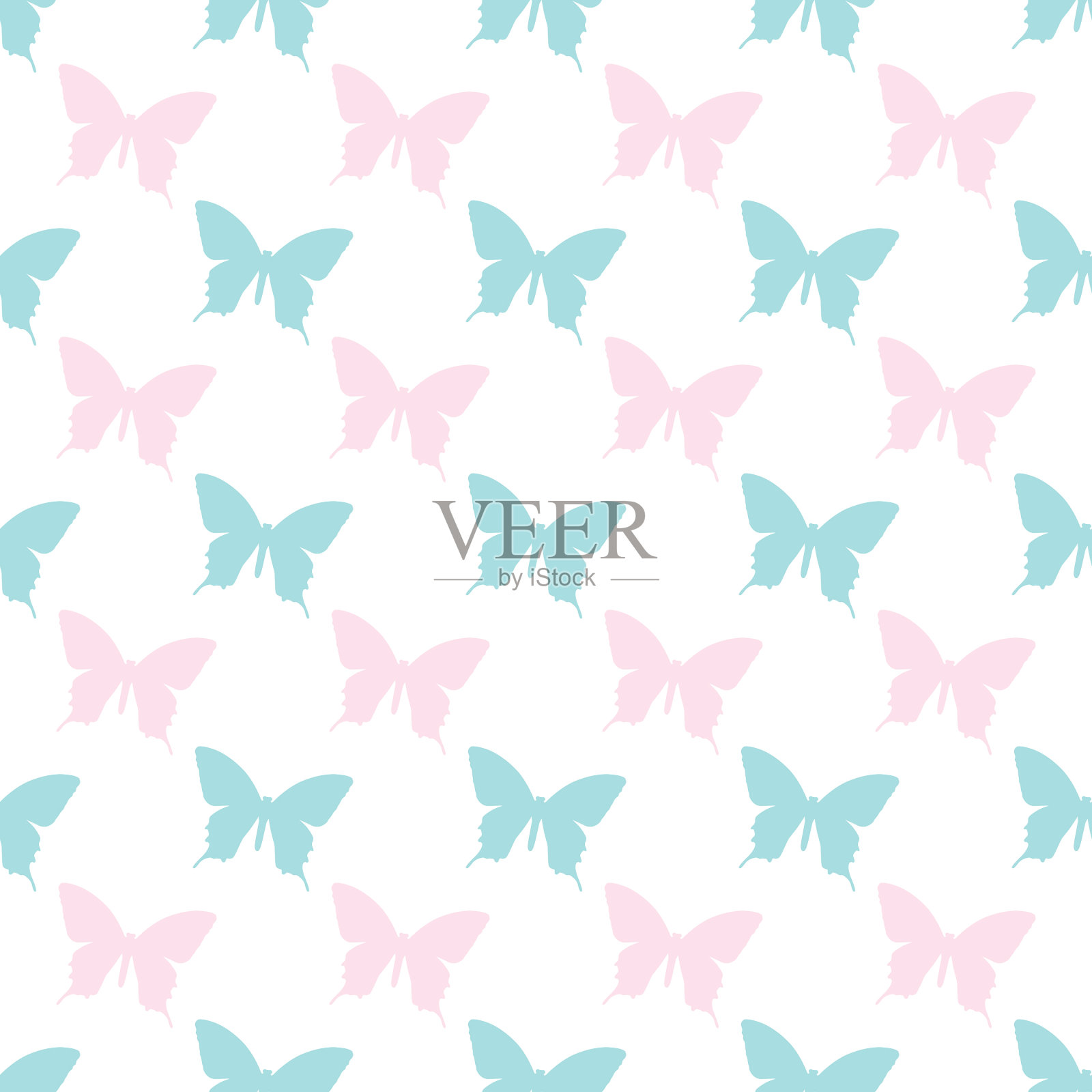 可爱的蝴蝶轮廓无缝重复图案插画图片素材