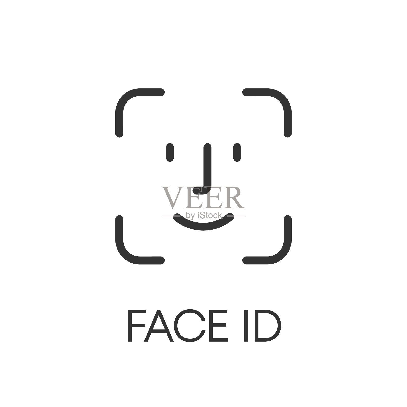 面部身份验证黑色图标，白色图标隔离插画图片素材