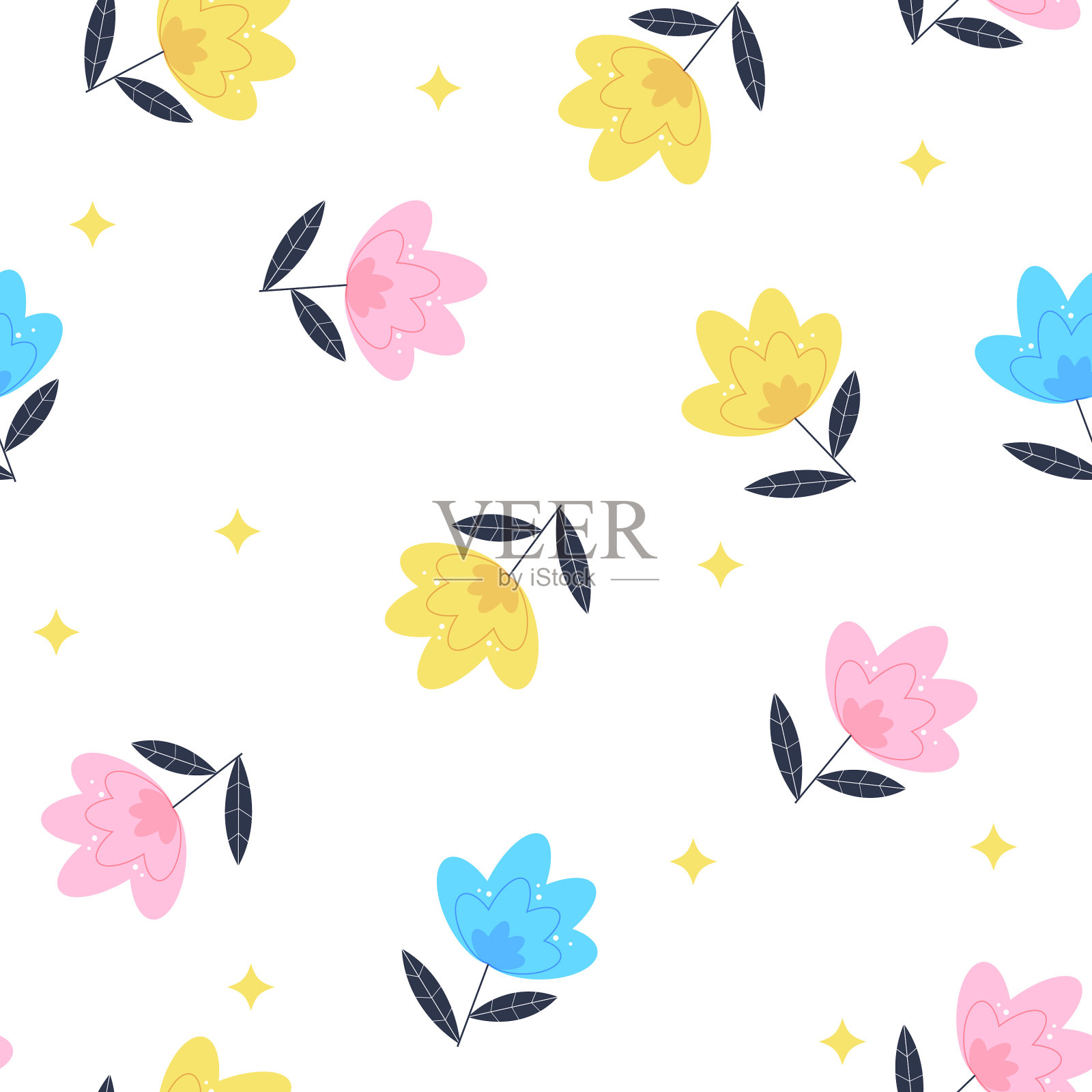 夏季花无缝图案背景eps10插画图片素材