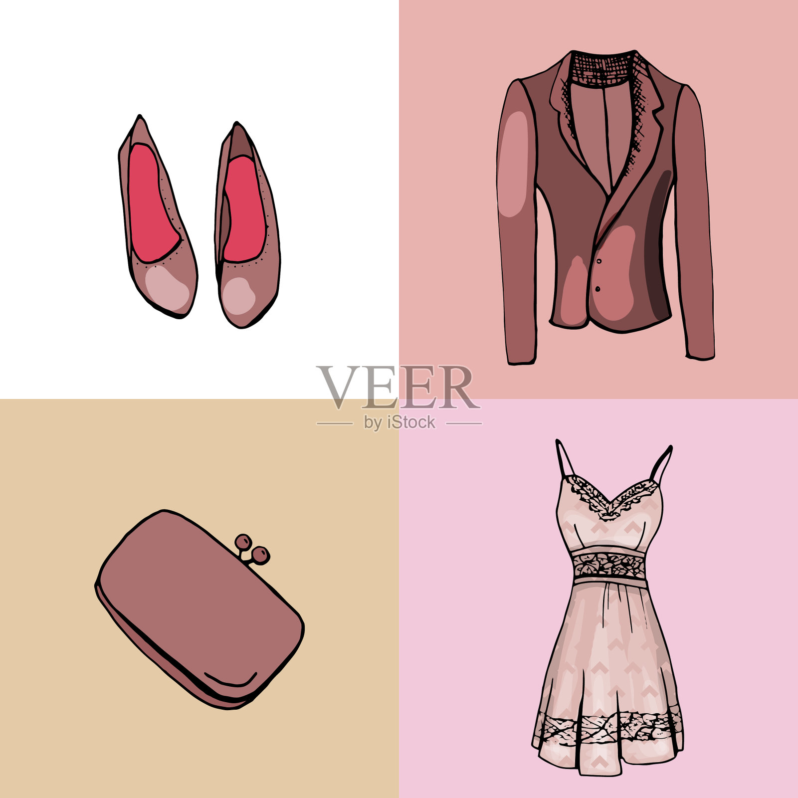 孤立的女人的衣服与魅力的东西插画图片素材