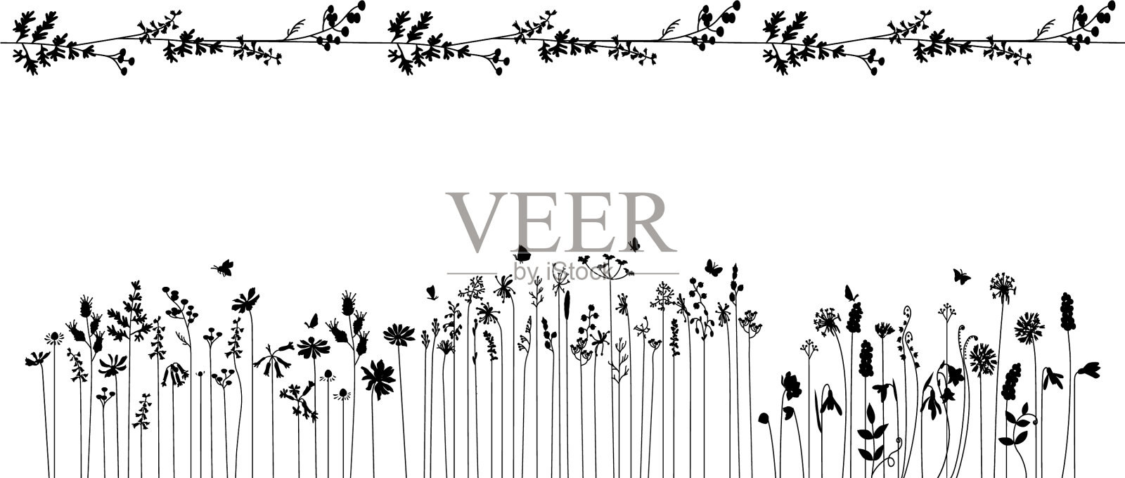 无尽的图案刷和花卉元素孤立插画图片素材