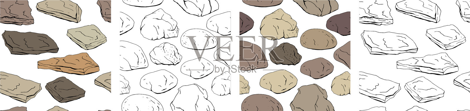 无缝图案与不同的石材颜色和插画图片素材