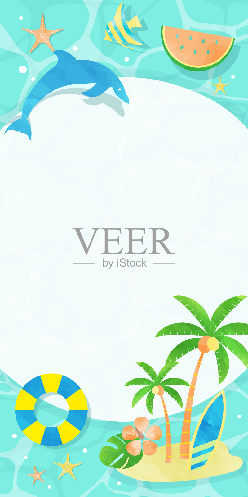 夏季海滩自然和海洋动物横幅，1:2垂直位置插画图片素材
