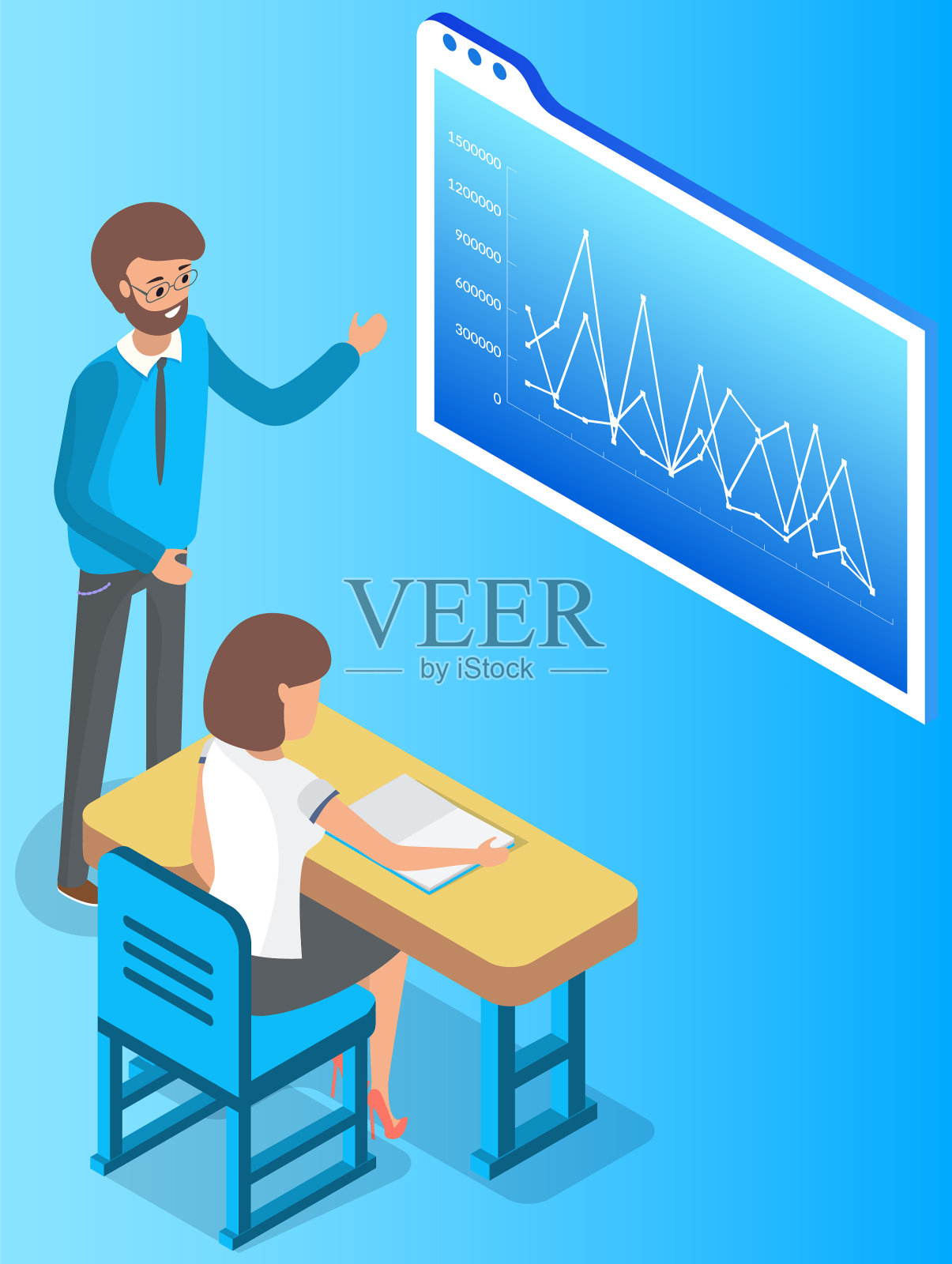 大学教授和女学生的讲座插画图片素材