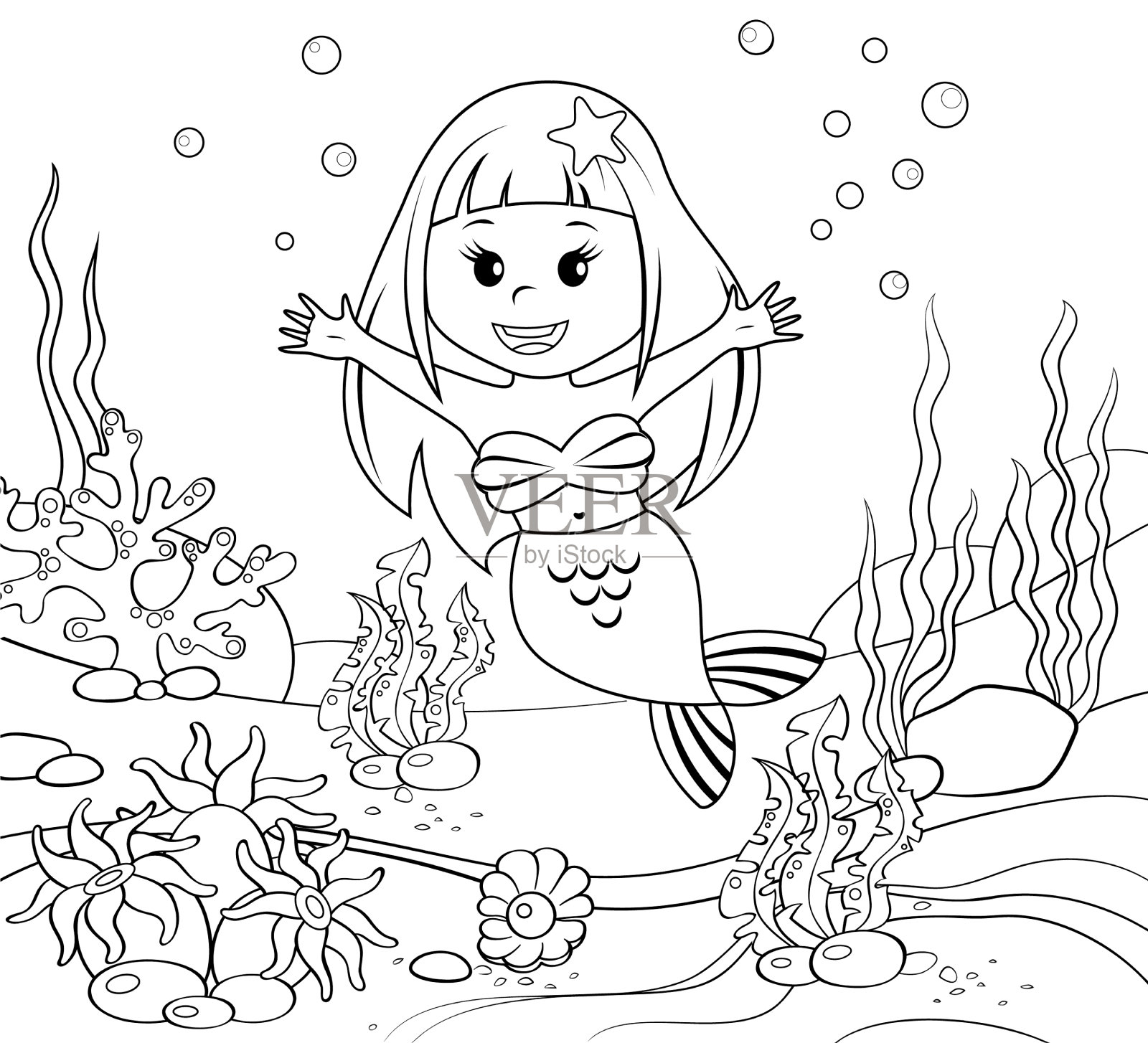 美人鱼海底世界插画图片素材