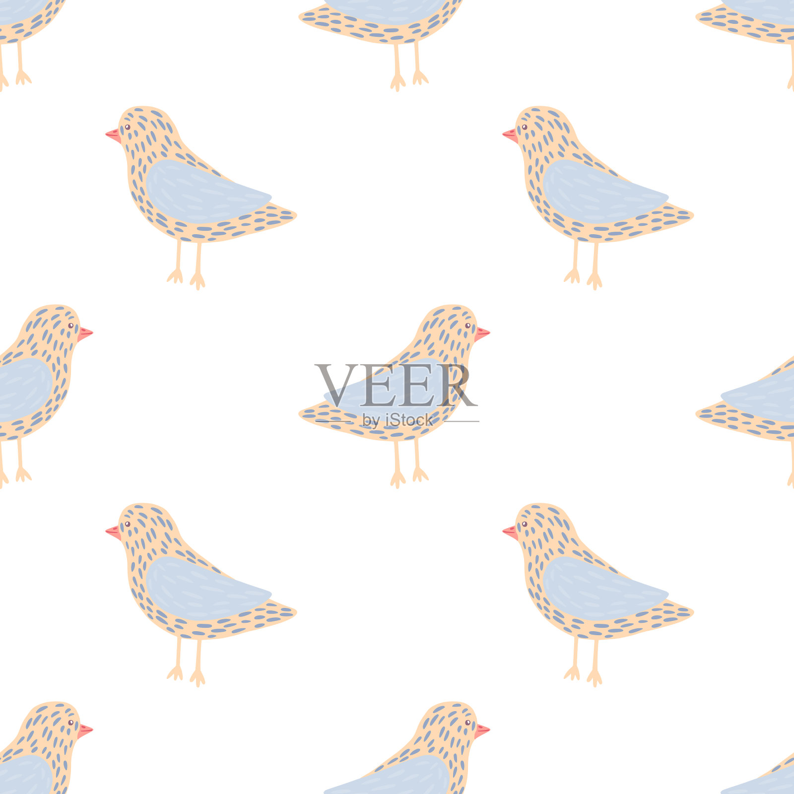 孤立无缝模式与手绘蓝色插画图片素材