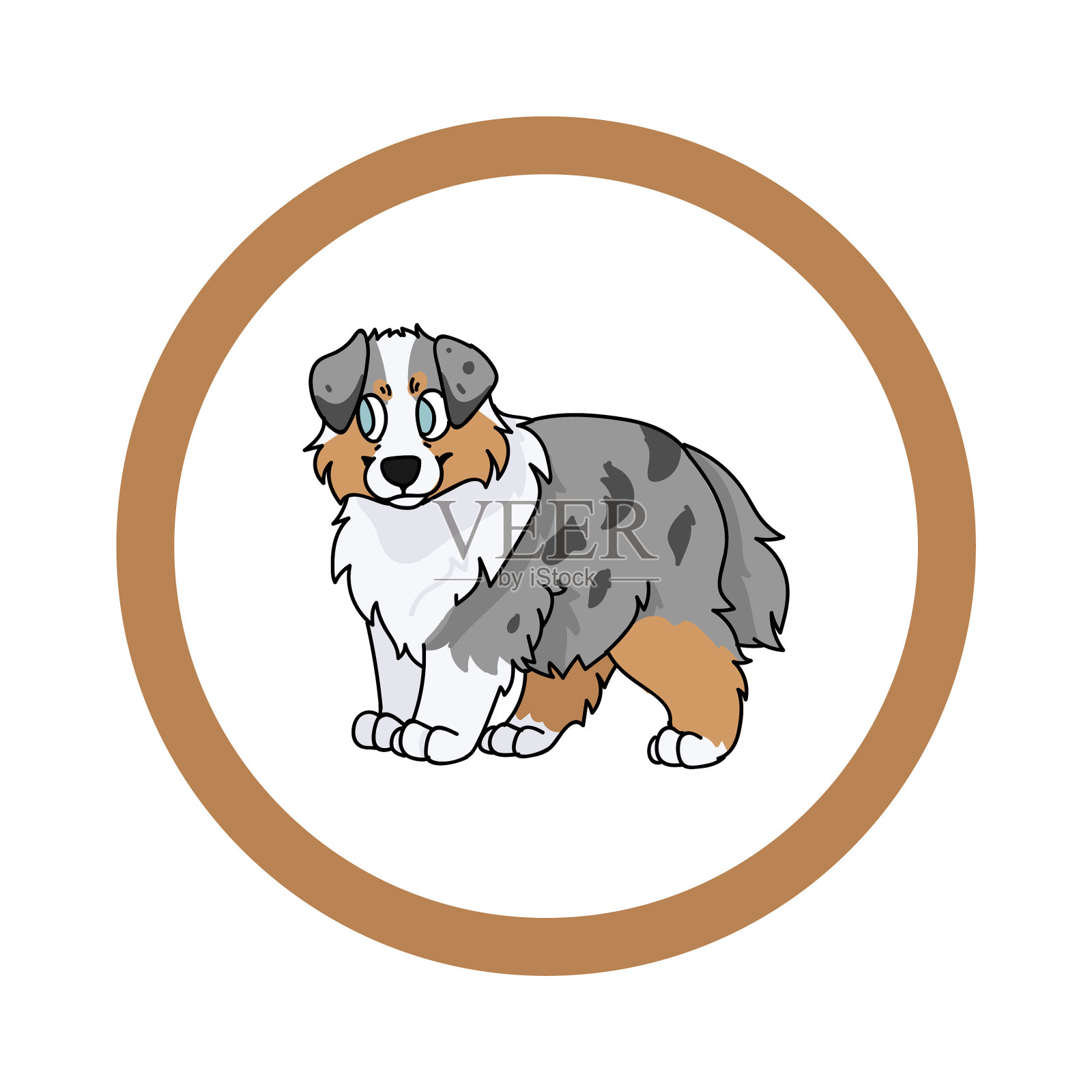 可爱的卡通澳大利亚牧羊犬在圈狗设计元素图片