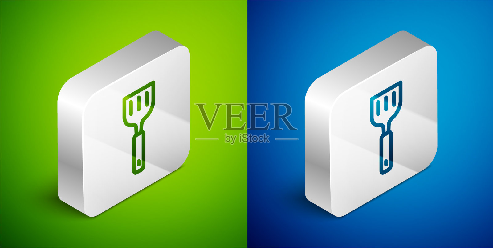 等距线抹刀图标孤立在绿色和图标素材