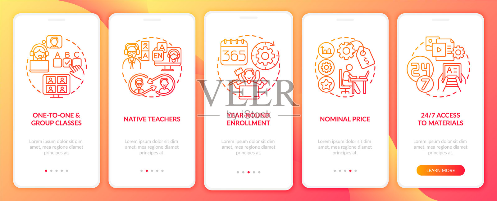 在线英语课程对移动设备有利插画图片素材