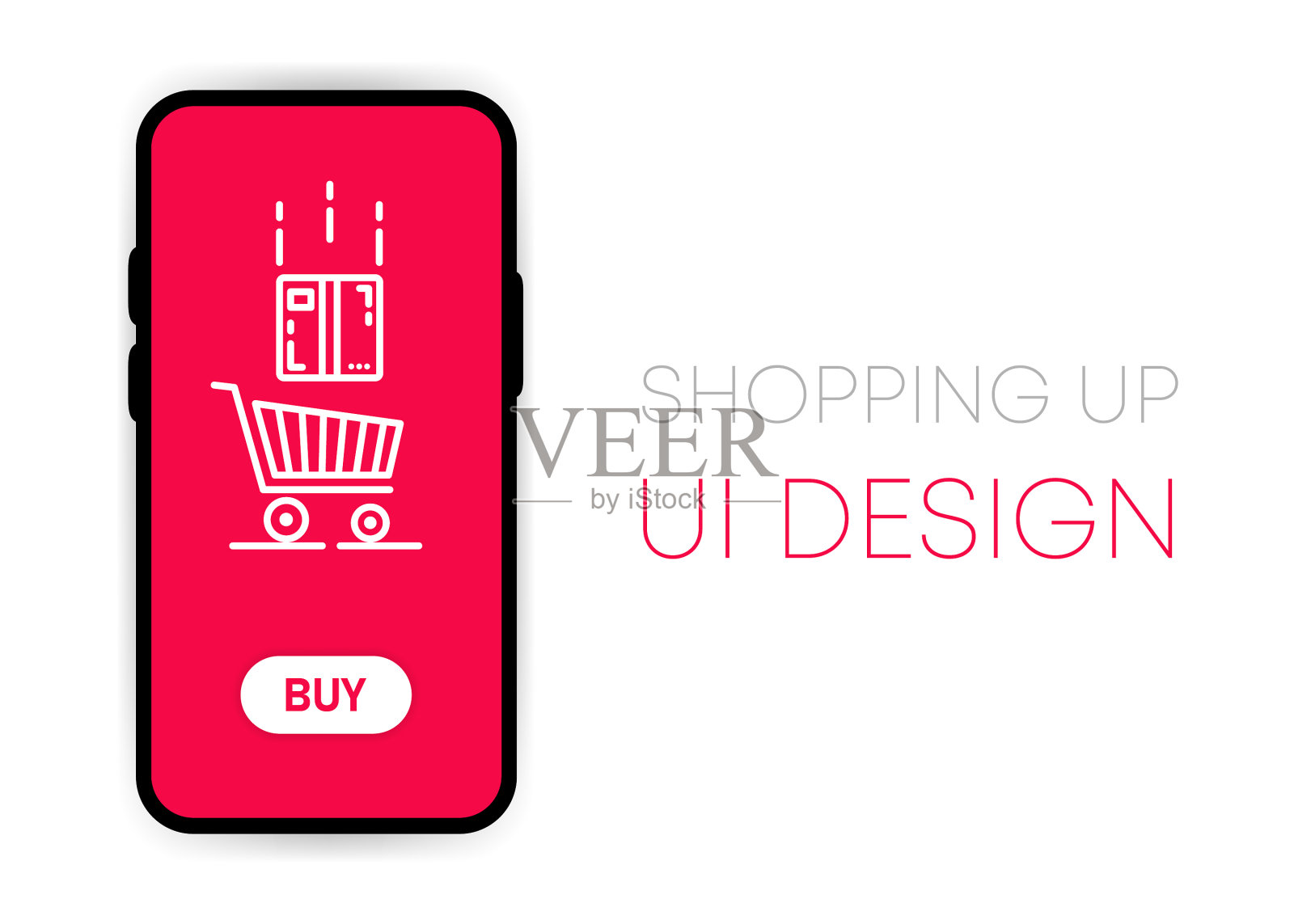 手机购物应用UI模型上的智能手机插画图片素材