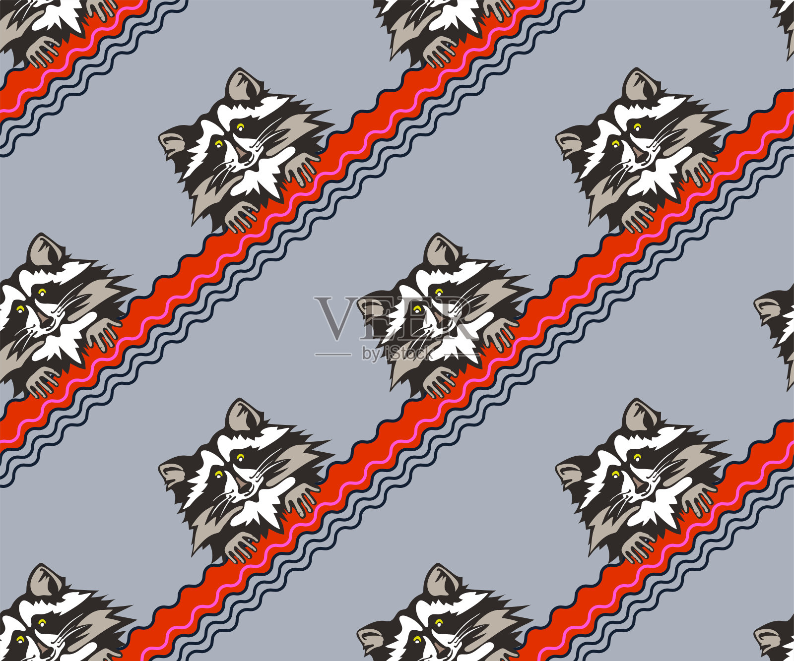 矢量背景手绘浣熊。手绘墨水插图。现代装饰装饰背景。印刷纺织品，布料，墙纸，剪贴簿插画图片素材