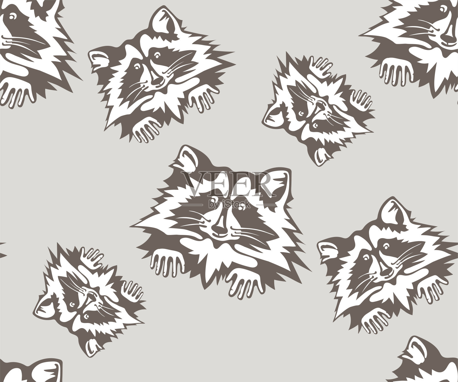 矢量背景手绘浣熊。手绘墨水插图。现代装饰装饰背景。印刷纺织品，布料，墙纸，剪贴簿插画图片素材