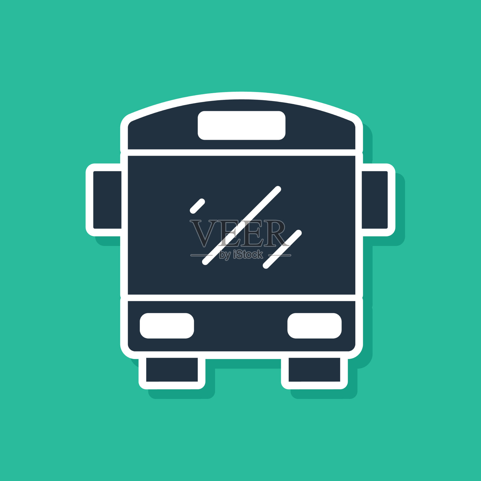 蓝色巴士图标隔离在绿色背景上插画图片素材