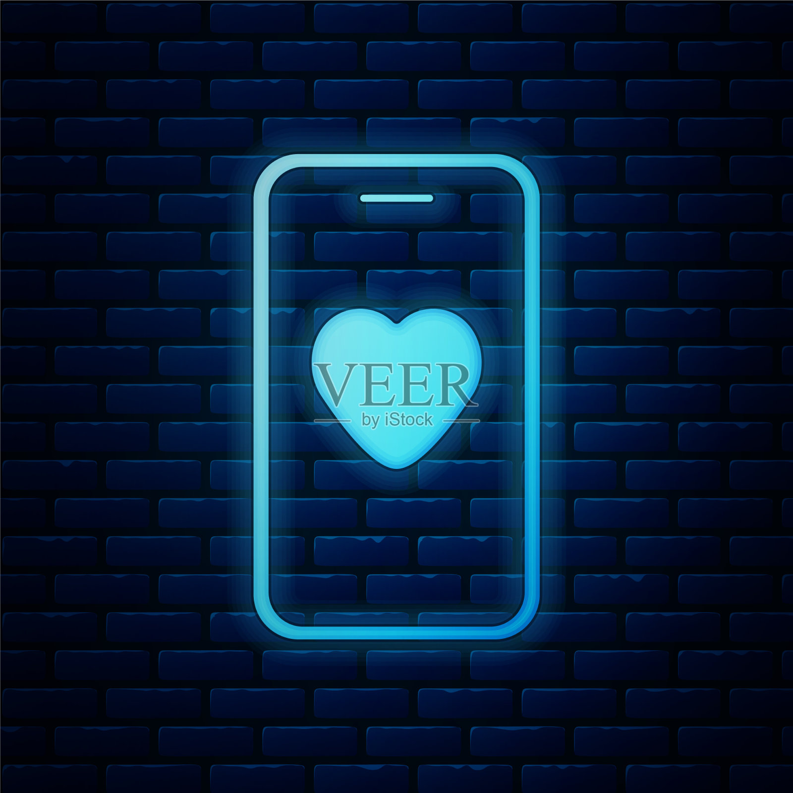 发光的霓虹灯在线约会应用程序和聊天图标插画图片素材