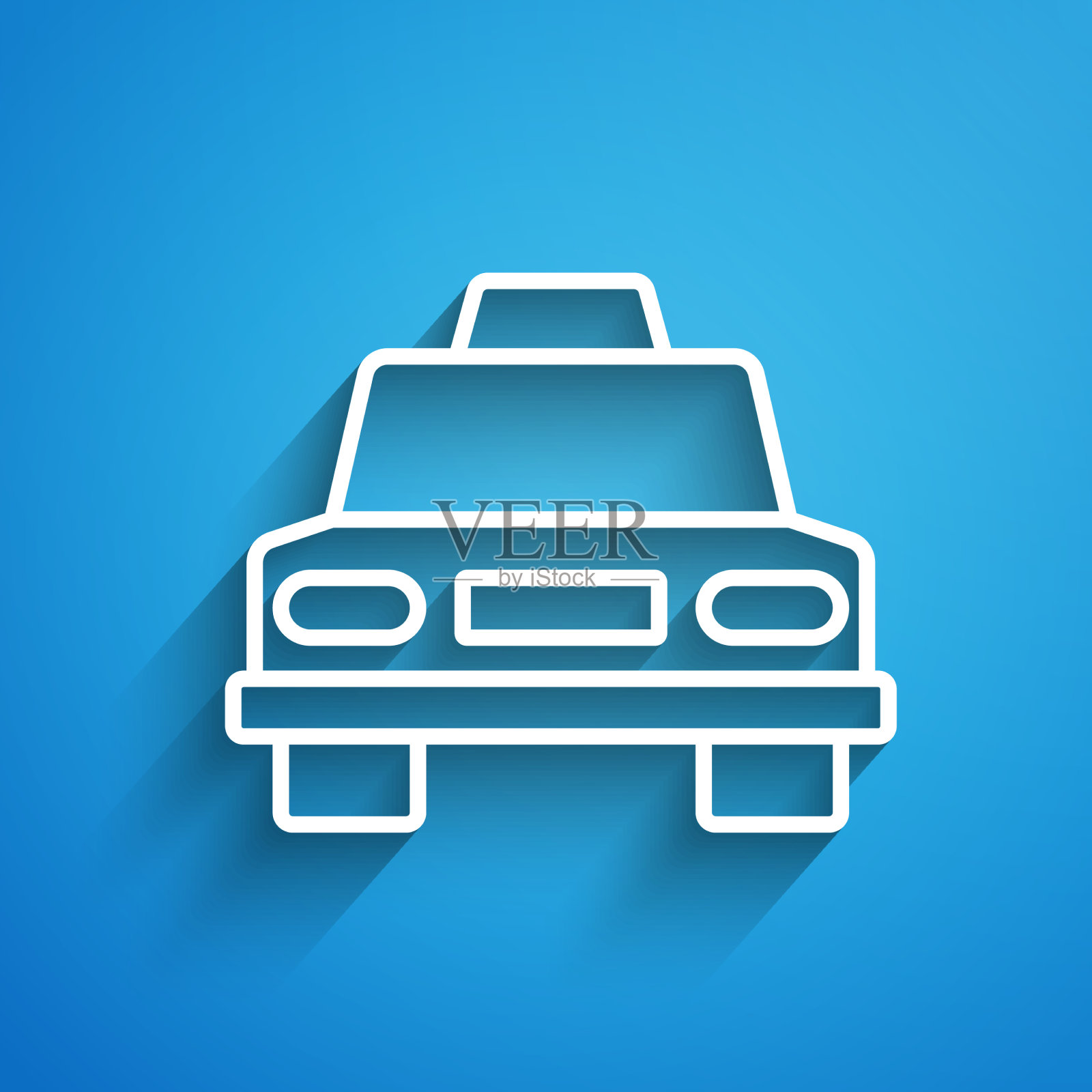 白色线出租车图标孤立在蓝色插画图片素材