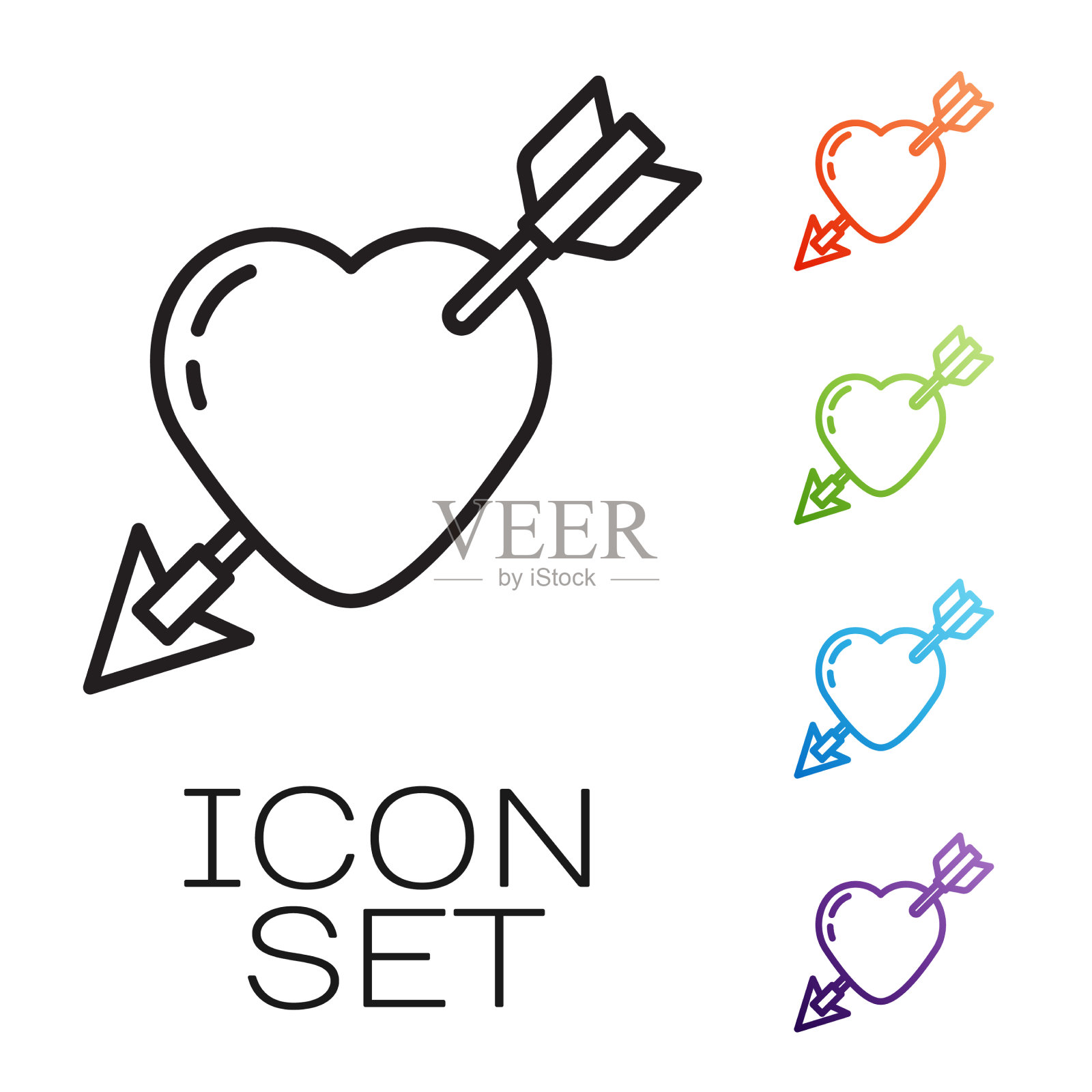 黑色线条的爱的象征与心和箭头的图标图标素材