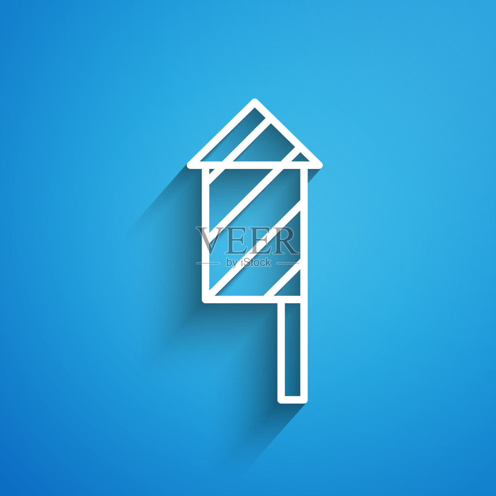 白色线烟花火箭图标孤立在蓝色插画图片素材