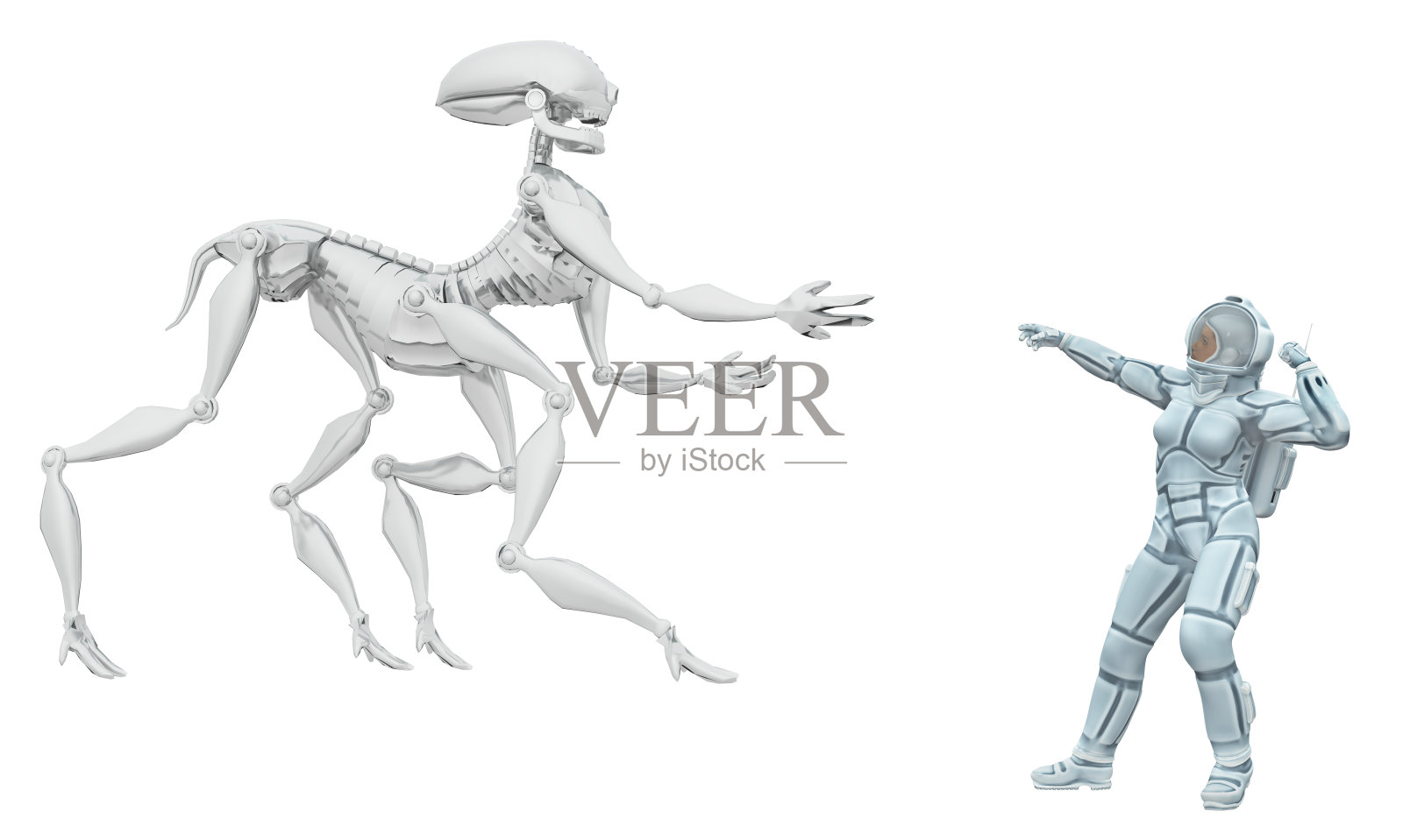 外星生命和女宇航员照片摄影图片