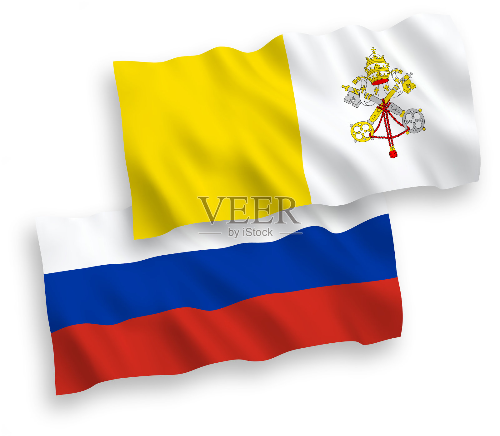 白色背景上的梵蒂冈和俄罗斯国旗设计元素图片