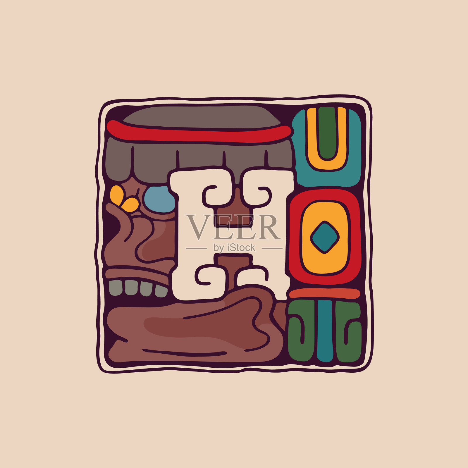 字母h标志在阿兹特克玛雅或印加风格插画图片素材