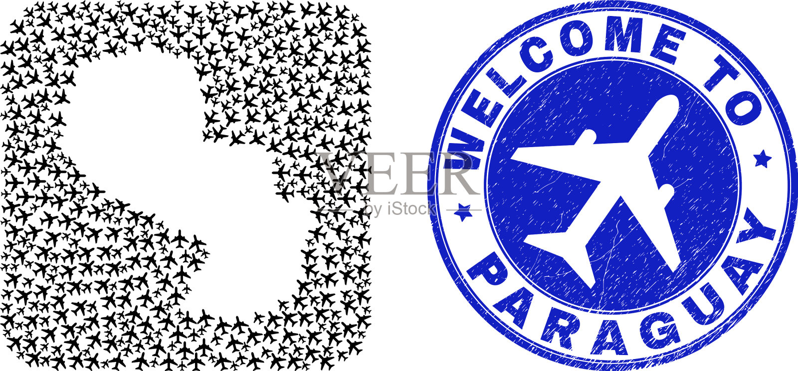 欢迎橡皮图章和巴拉圭地图航空公司插画图片素材