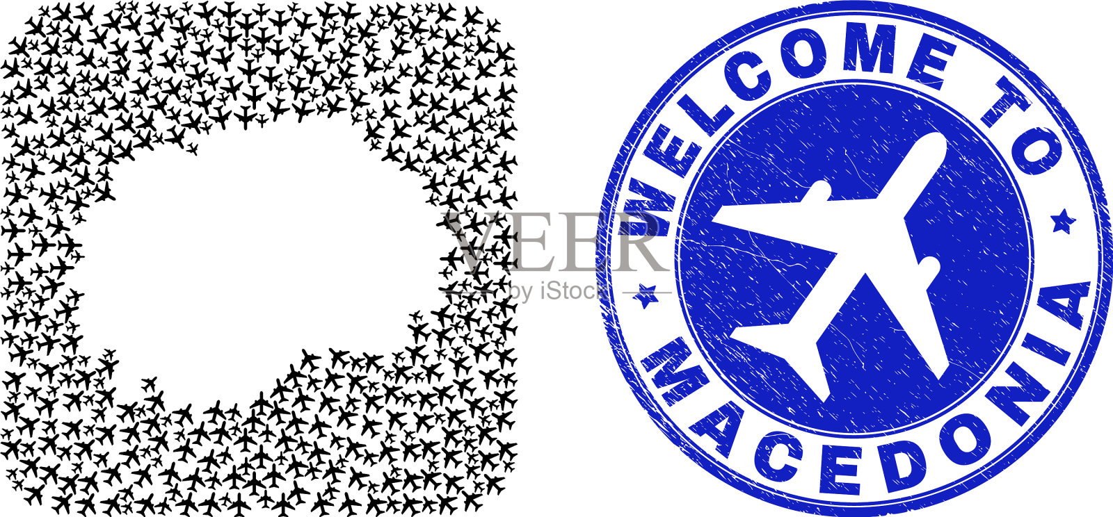 欢迎刮花邮票和马其顿地图递送插画图片素材