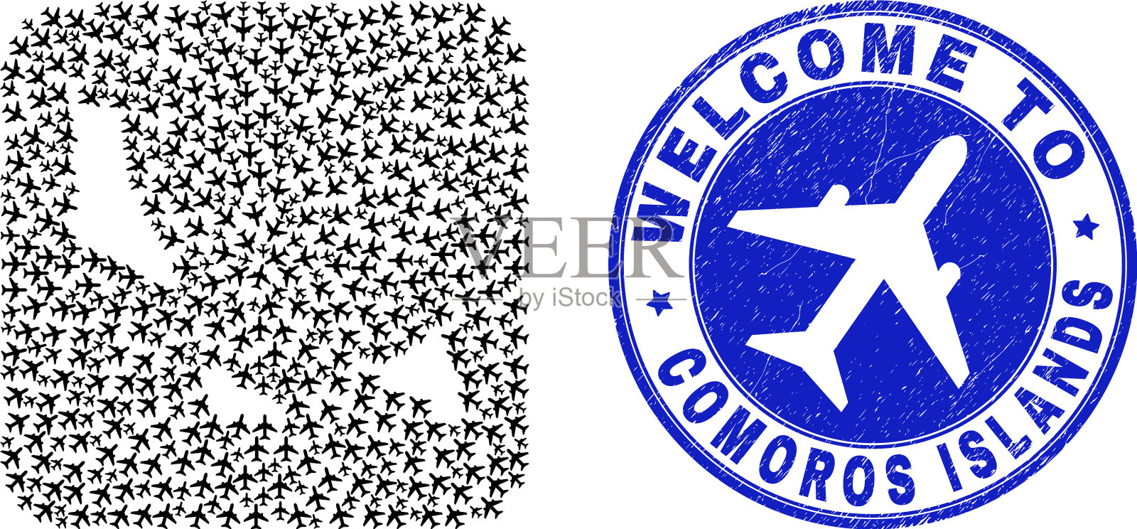 欢迎橡胶封印和科摩罗群岛地图插画图片素材