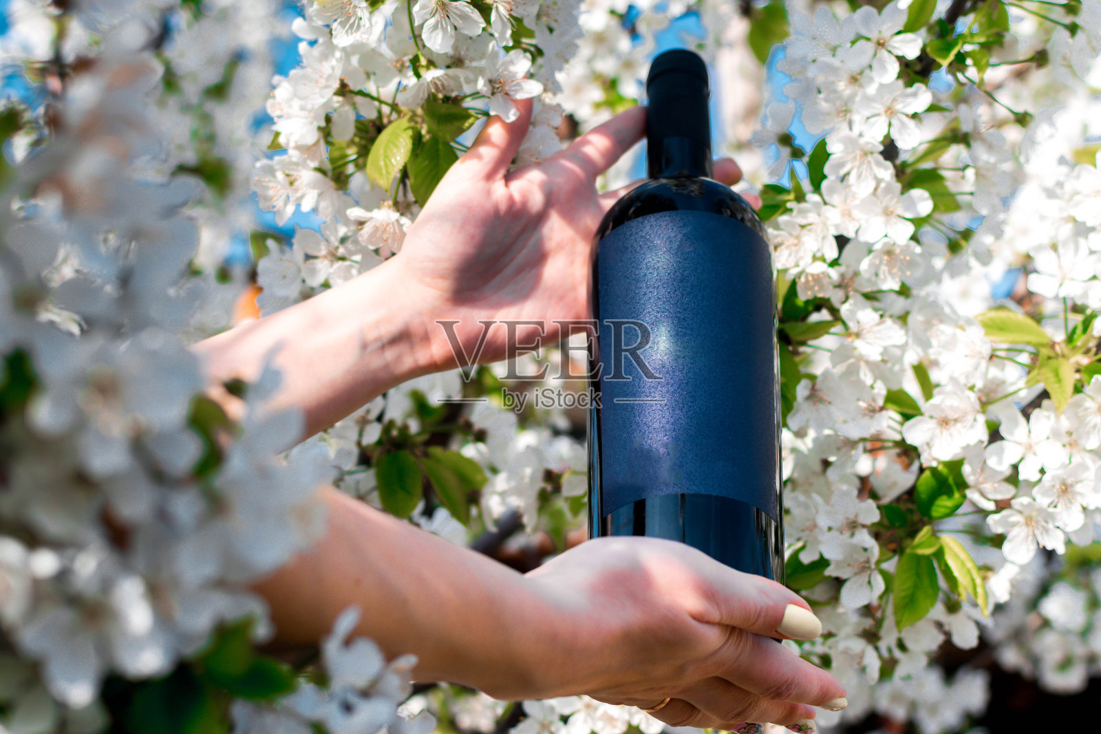 葡萄酒在花丛中照片摄影图片